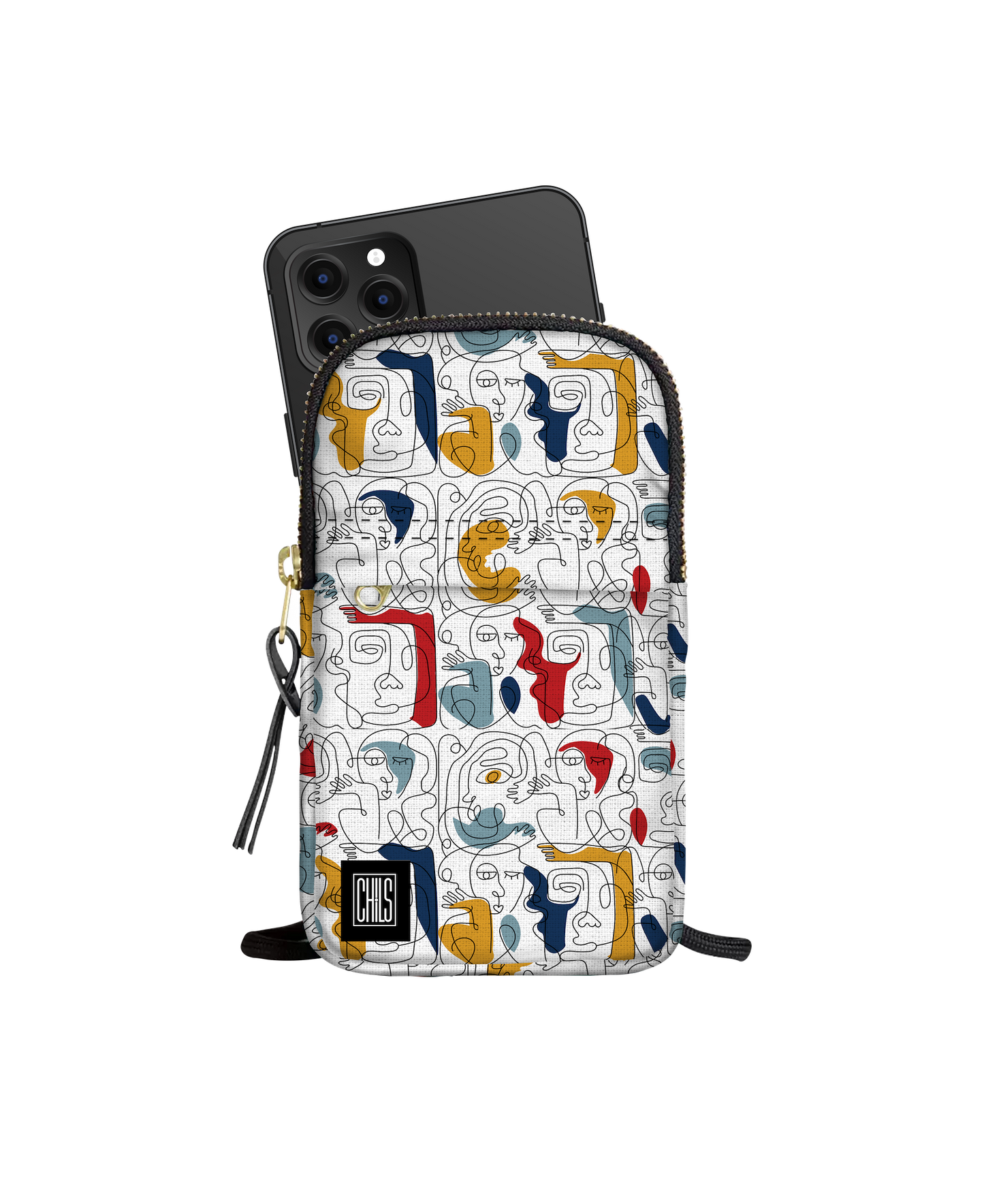 Porte Téléphone | Collection One Line | Visages Carrés Abstraits Coloré- Fond Blanc