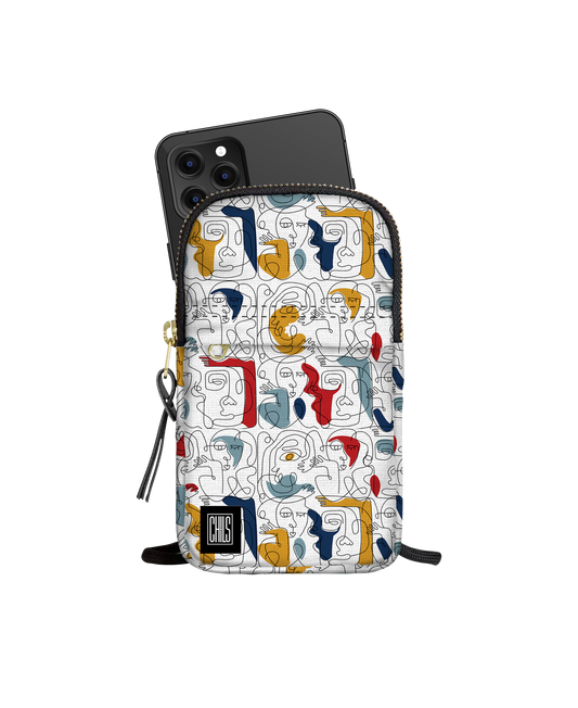 Porte Téléphone | Collection One Line | Visages Carrés Abstraits Coloré- Fond Blanc