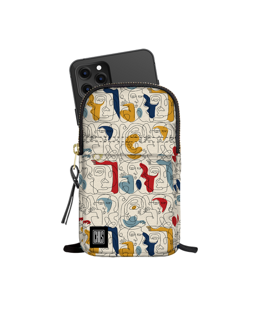 Porte Téléphone | Collection One Line | Visages Carrés Abstraits Colorés- Fond Beige