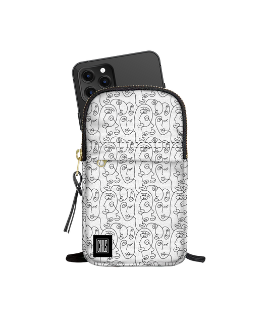 Porte Téléphone| Collection One Line |Visages Arrondis Abstraits – Noir sur fond  Blanc
