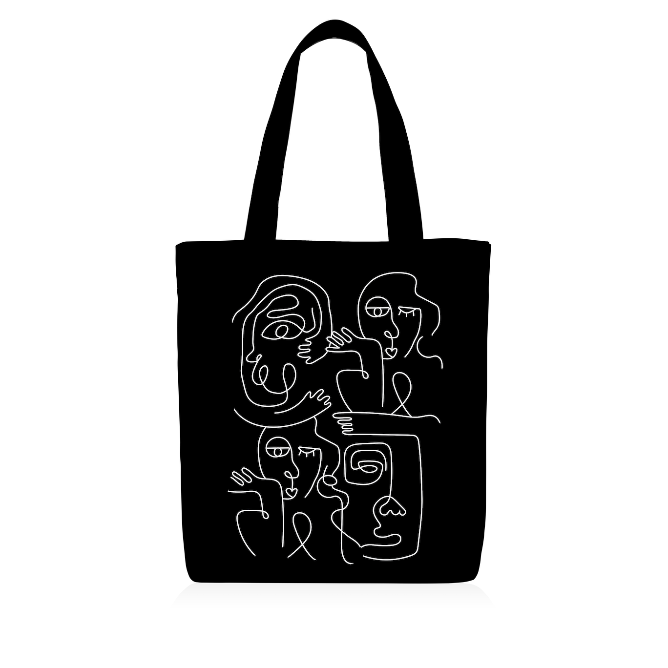 Tote Bag | Collection One Line | Faces en Réseau – Blanc sur fond Noir