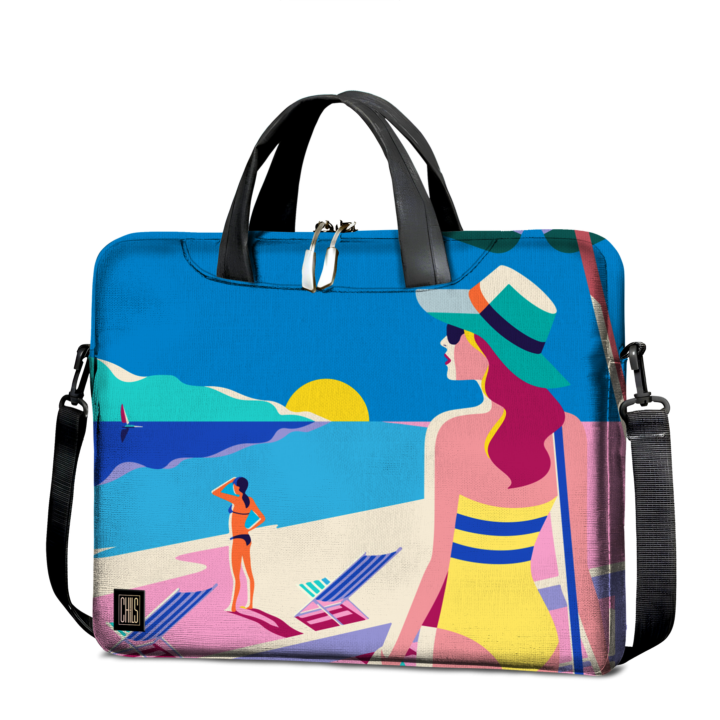 Sac à Bandoulière Aquarelle Plage – Soleil Couchant