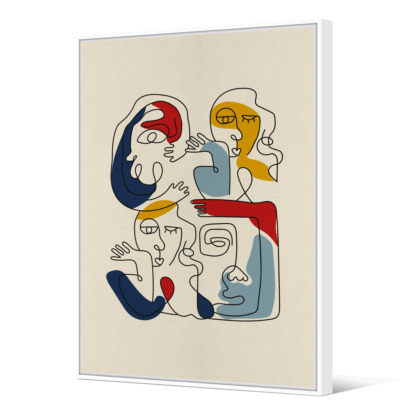 Tableau avec Cache-Clou | Collection One Line | Faces en Réseau Couleurs Vives sur Fond Beige