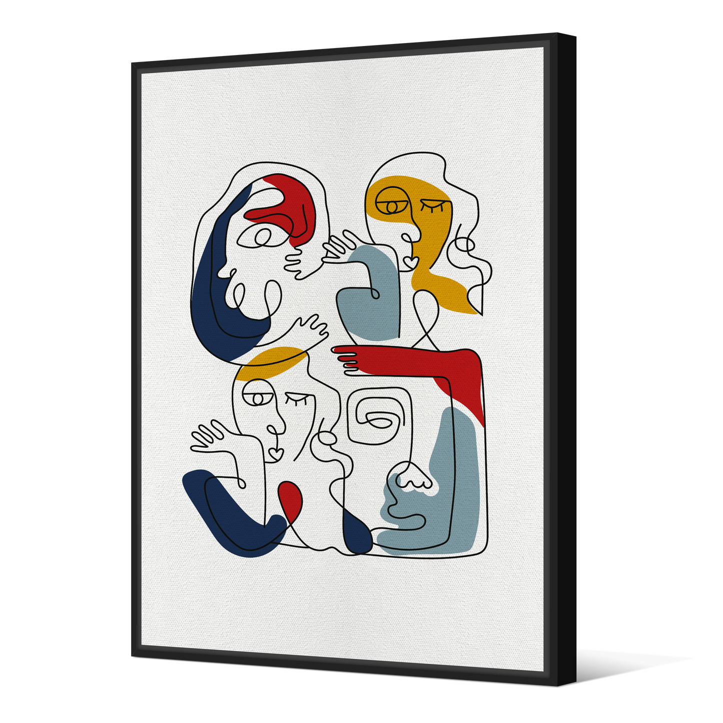 Tableau avec Cache-Clou | Collection One Line | Faces en Réseau – Couleurs vives sur Fond Blanc