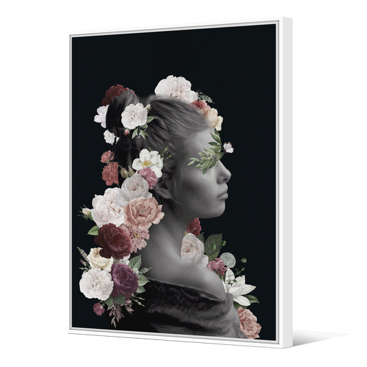 Tableau avec Cache-Clou | Collection Floral | Portrait Féminin aux Fleurs Vintage