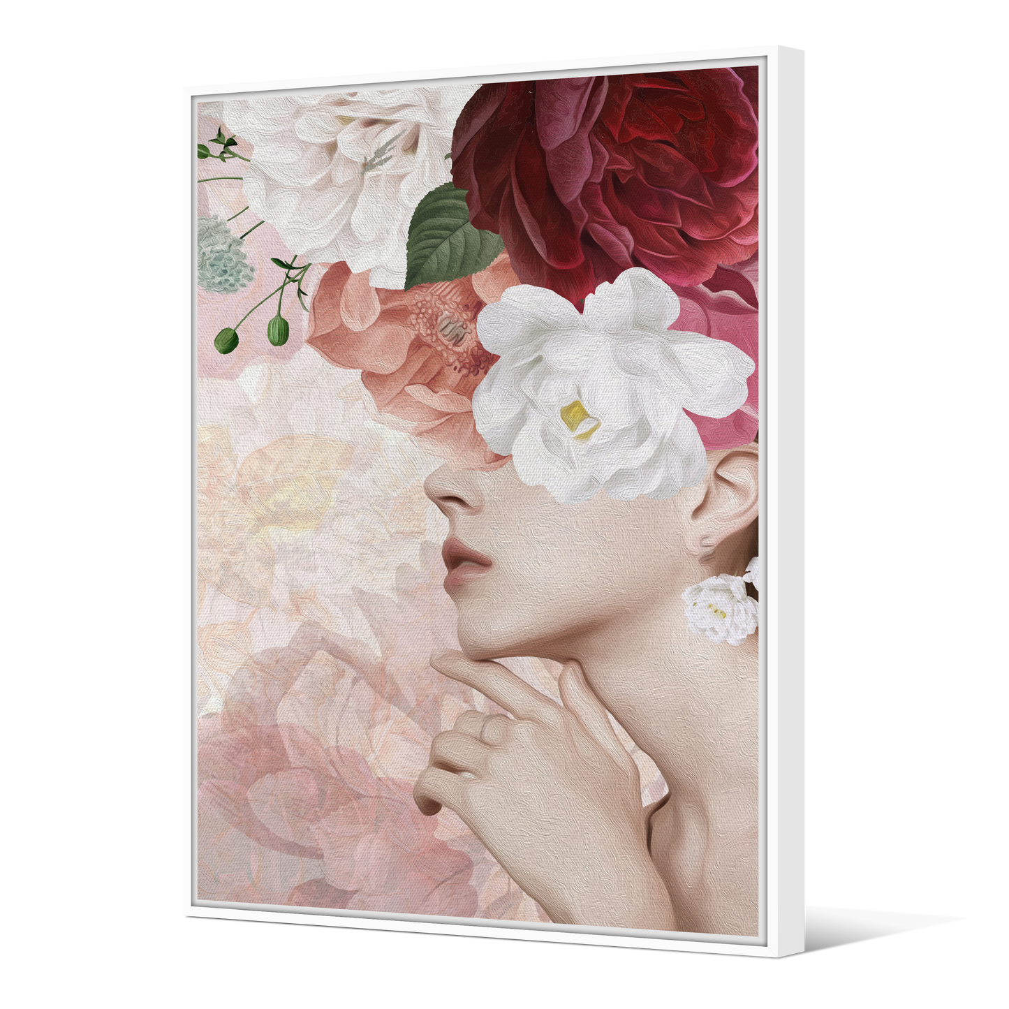 Tableau avec Cache-Clou | Collection Floral | Portrait Féminin aux Roses